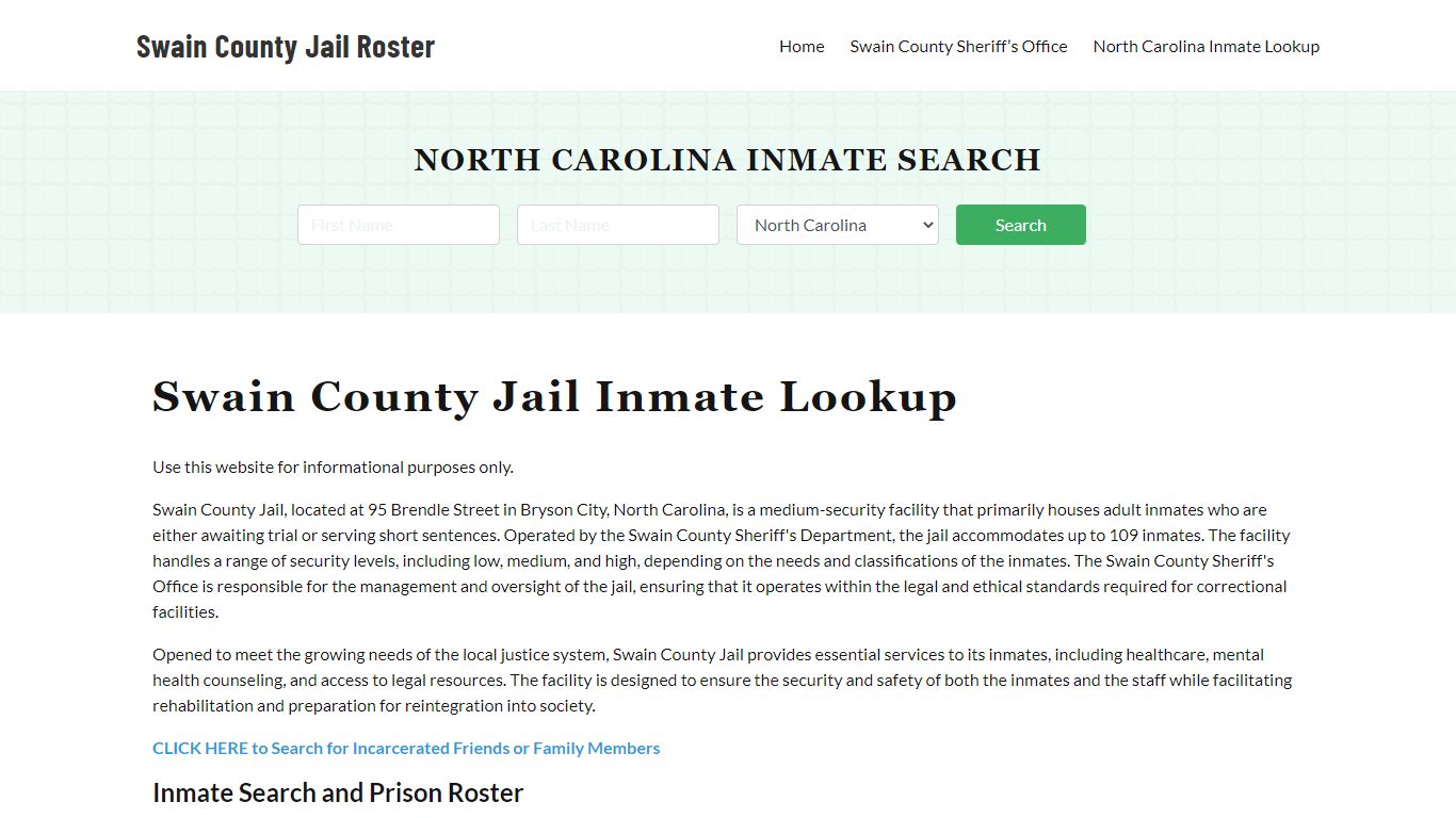 Swain County Jail Roster Lookup, NC, Inmate Search