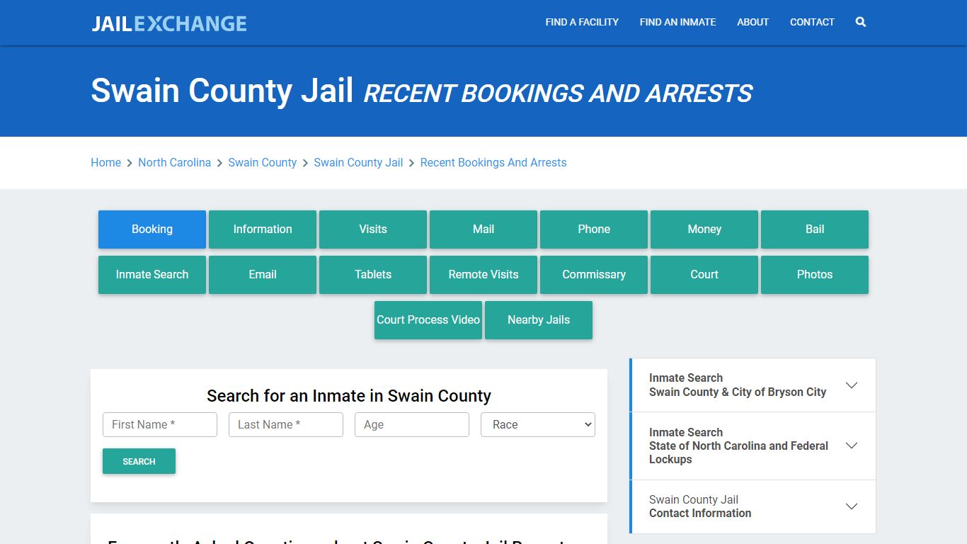 Swain County Jail Recent Bookings And Arrests - Jail Exchange