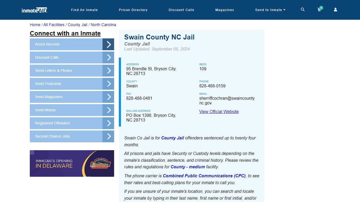 Swain County NC Jail - Inmate Locator